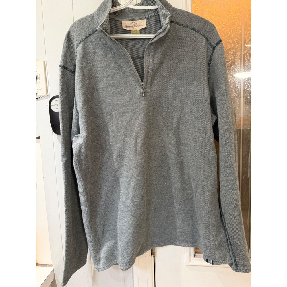 Tommy Bahama Reversible Quarter Zip Pullover Mens Large Gray Long Sleeve Sweater